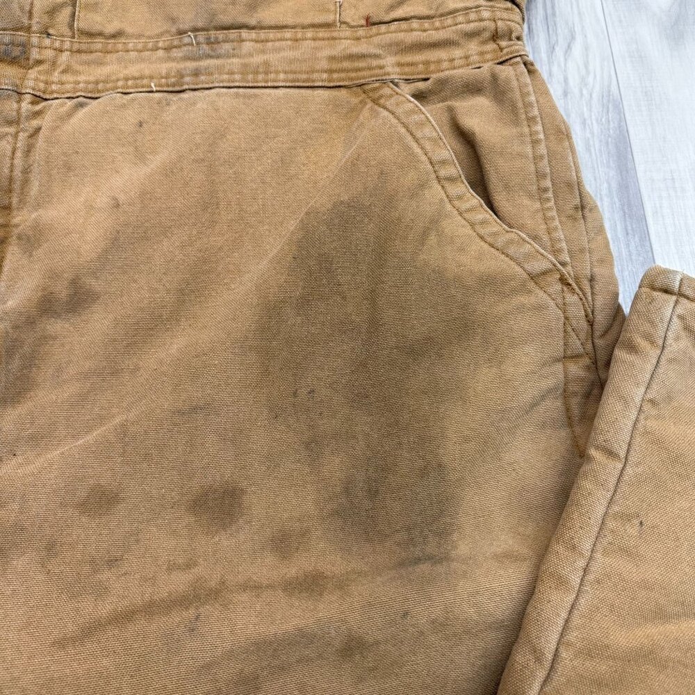 ✅Mens 46/48 Reg Dickies Quilted Insulated Bib Overalls Brown Duck Canvas STAINED - Picture 7 of 13